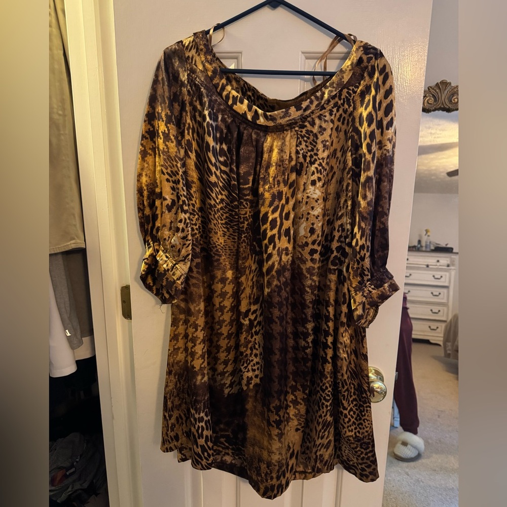 Lapis Silk Leopard Print Dress in Brown and Tan Large